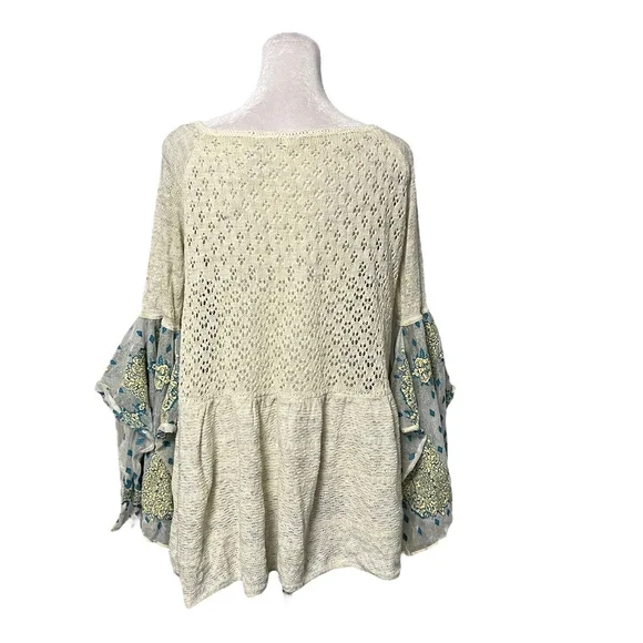 Free People Pointelle Breeze Knit Sweater Bell Sleeves Size Small - Picture 7 of 9